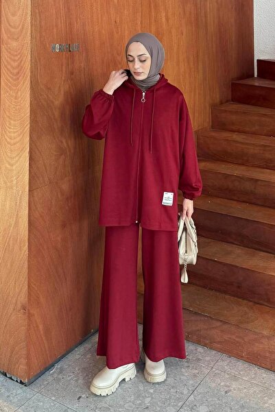 lamelif Arma Detailed Double Suit Claret Red