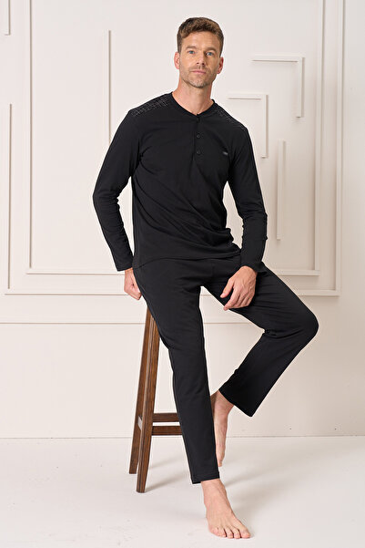 REMSA Чоловічий бавовняний піжамний комплект з довгими рукавами 4102 Чорний