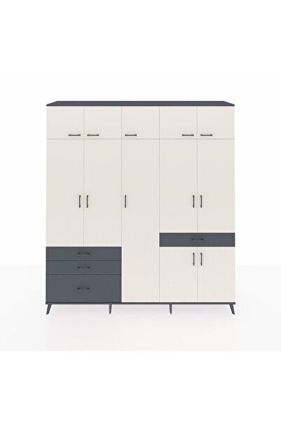 Dienni Hyperion Dolap 11 Raflı 4 Çekmeceli 2 Askılı 220x44x243 Antrasit-Aytaş...