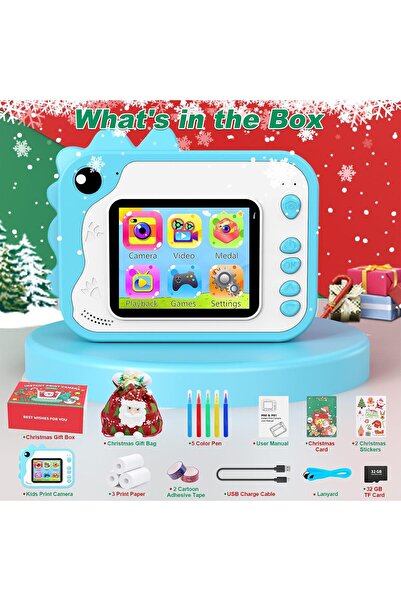 USHINING Instant camera for children, photo/video/print, 10X zoom, 2.4" screen, 1080P, 12MP, 32GB, 3 rolls, case