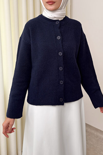 zhrcelebi Yumoş Textured Knitwear Cardigan 70145 - Dark Blue