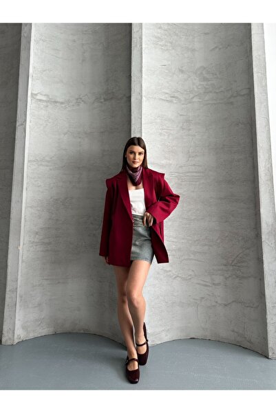 solena sln Women's Pinterest Model Design Belted Oversized Blazer Jacket