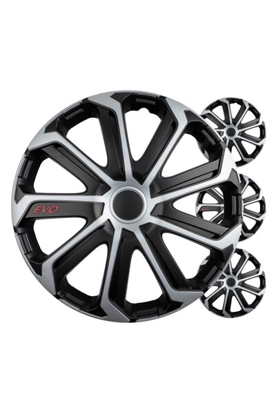 OEM Set 4 buc capace roti, EVO negru argintiu 16"