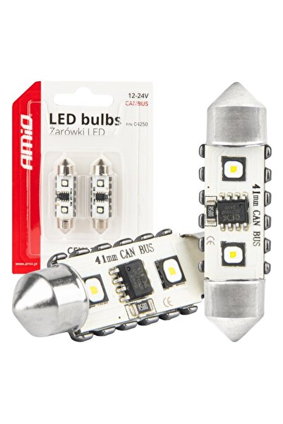 OEM Becuri LED CANBUS Festoon C5W 2SMD 3838 41mm Alb 12V 24V AMIO-04250