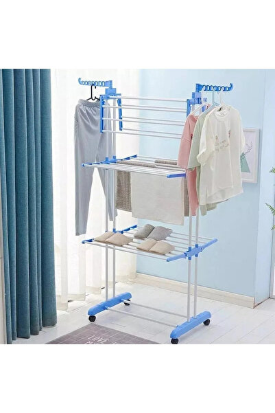 hoffmans Uscator de Rufe - 3 Niveluri, Vertical, Pliabil si Mobil pe Roti + Suport Umerașe, Inaltime 170 CM