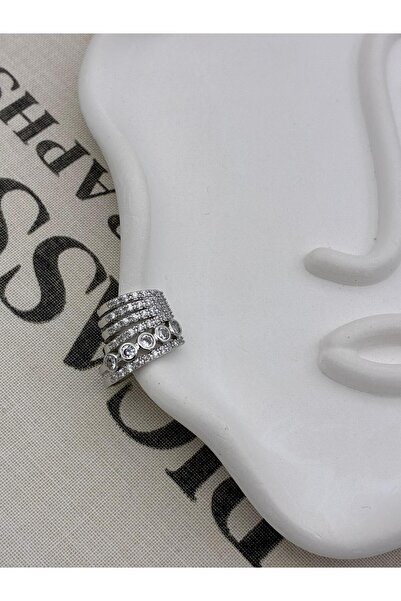 Hedef Bijuteri Silver Color 6 Row Multi-Look Zircon Stone Cartilage Earring Earcuff