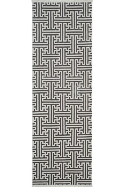 Cool Halı Lena Gray Anthracite Laser Cut Acrylic Carpet Runner Maze Pattern Soft Entrance Hallway Corridor Carpet