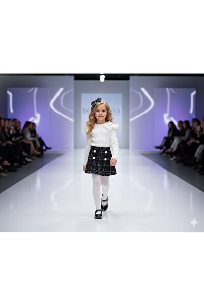 TREND NATURAL Girl and Baby Black Tweed Skirt White Bodysuit and Buckle 3 Years-8 Years