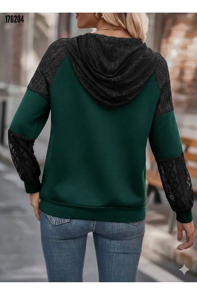 BZ Boutique Long Sleeve Lace Hooded Plus Size Viscose Two Thread Blouse 174670