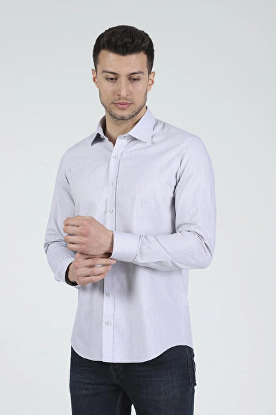 Daniel Bessi Long Sleeve Slim Fit Basic Cotton Light Gray Classic Men's Shirt