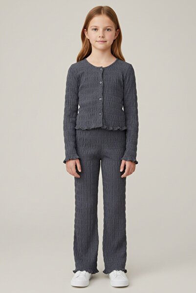 Kübra Tekstil Girl's Anthracite Judge Collar Buttoned Comfortable Cut Soft Textured Stylish Suit - Girl's Suit