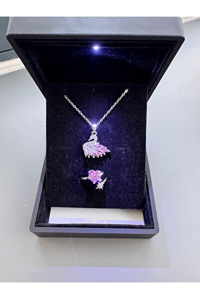 shop IŞIKLI KUTUDA PEMBE KUĞU KOLYE YÜZÜK SETİ