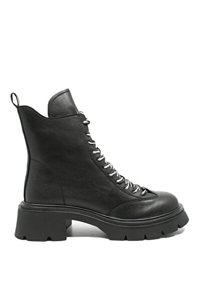 PASS Collection Ghete negre pentru femei din piele naturală cu șireturi contr...