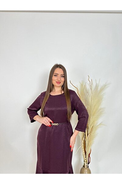 DE WHITES Plus size belted dress with fish detail bottom skirt part