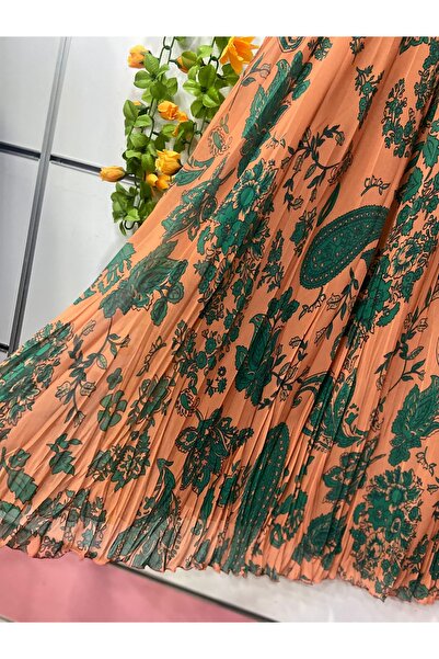 edu collection Shawl-Patterned Chiffon Bell Skirt with Lining