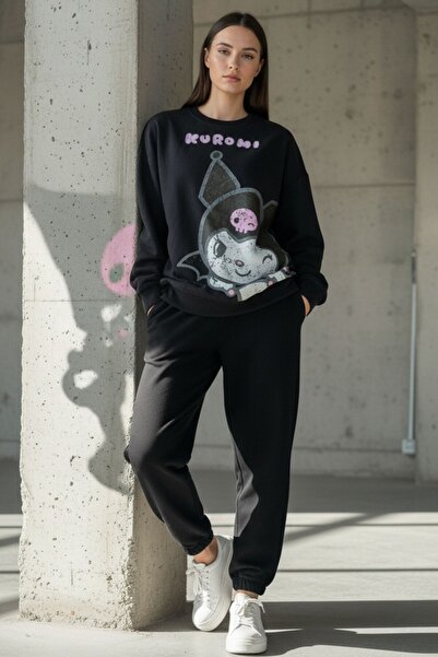 Kübra Tekstil Γυναικείο φούτερ Anthracite με τύπωμα με μακρυμάνικο λαιμόκοψη ...