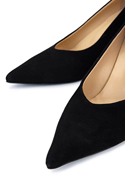 Tamer Tanca Women's Genuine Leather Black Suede Heeled Shoes