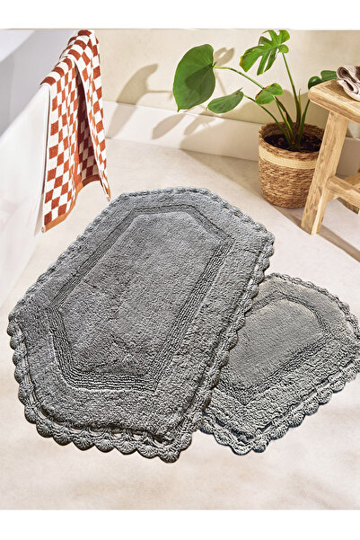 Chilai Home Exgena Gray 2-Piece 100% Cotton Bath Mat Set
