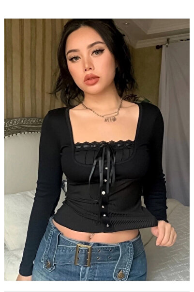 Köstebek Gathered Neckline Buttoned Long Sleeve Gothic Blouse