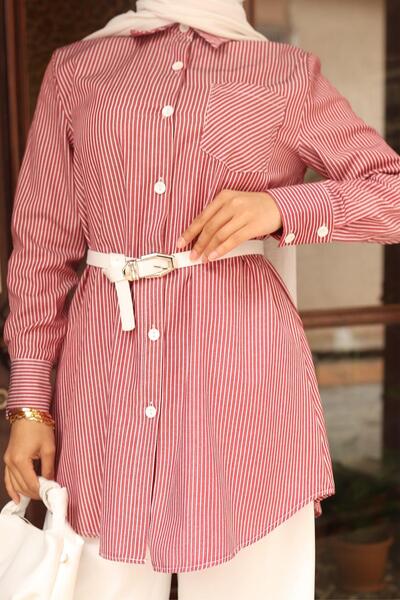 Modamihram Striped Pocket Detailed Suit Claret Red Msw19242-2