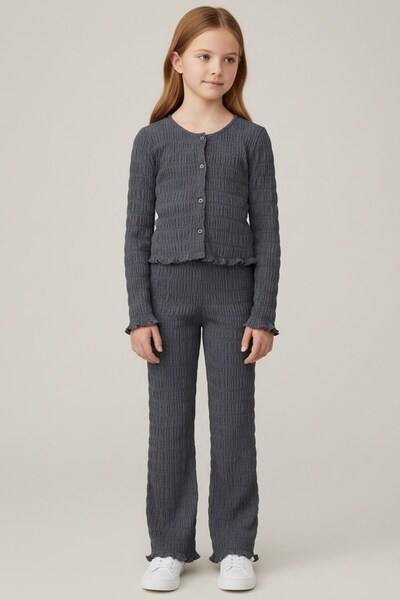 Kübra Tekstil Girl's Anthracite Judge Collar Buttoned Comfortable Cut Soft Textured Stylish Suit - Girl's Suit