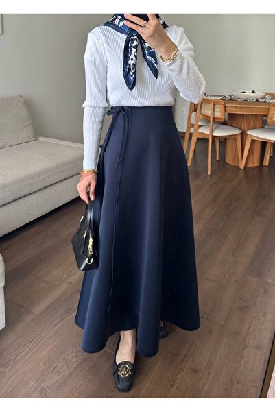 demet's collection Olivia Asymmetric Cut Wrap Scuba Tie Skirt