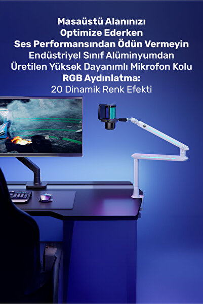 NPO STD191LW Elysium Profesyonel RGB Işıklı Amortisörlü Yayıncı Stüdyo Mikrofon Kolu
