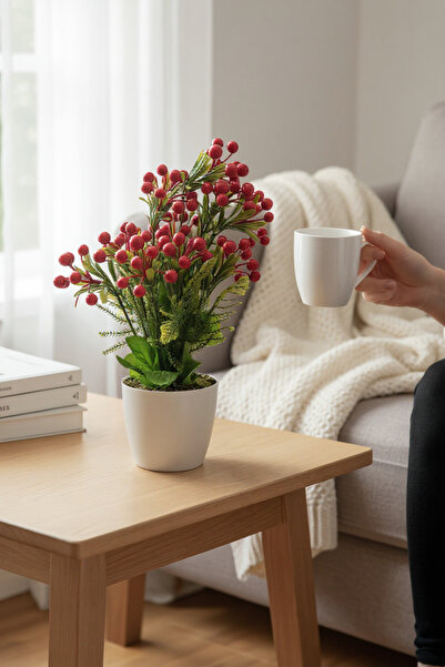 ERHAN FLOWERS Siyah Saksıda Büyük Yapay Kokina Ağacı 10 dallı