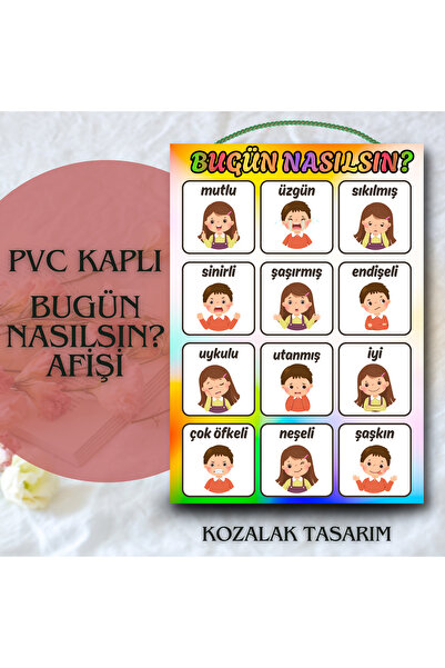 Kozalak Tasarım Bugün Nasılsın Afişi Okul ve Sınıflar için Pvc kaplı tek parç...
