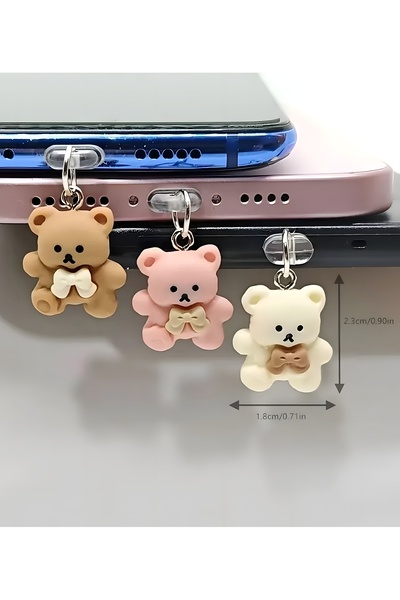 MixmioLife Sevimli Ayıcık Telefon Şarj Girişi Toz Tıpası - Silikon Koruyucu Şirin Aksesuar Type-c Uyumlu