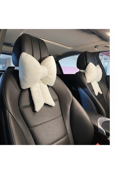 Yastıkland 2 ADET PELUŞ KURDELE ARAÇ BOYUN YASTIĞI ŞIK TASARIM ( TÜM ARAÇLARLA UYUMLU)