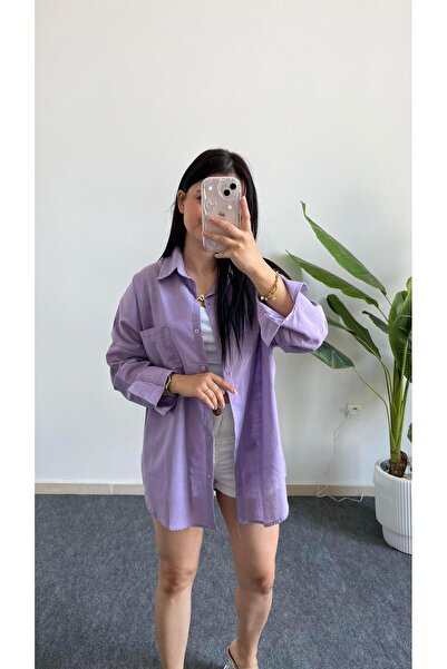 Pera Star Pamuk Keten Gömlek - Lila
