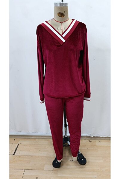 TUA MODA Tua Moda Women's Long Sleeve V-Neck Velvet Blouse and Pants Two-Piece Suit