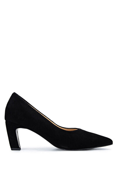 Tamer Tanca Women's Genuine Leather Black Suede Heeled Shoes