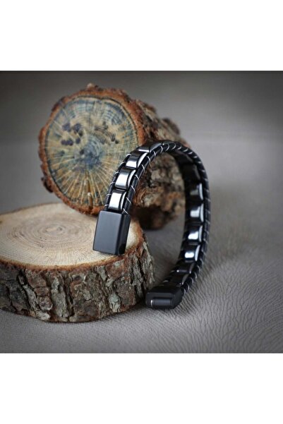 FM Hematite Braided Leather Bracelet 31832B2D8M04