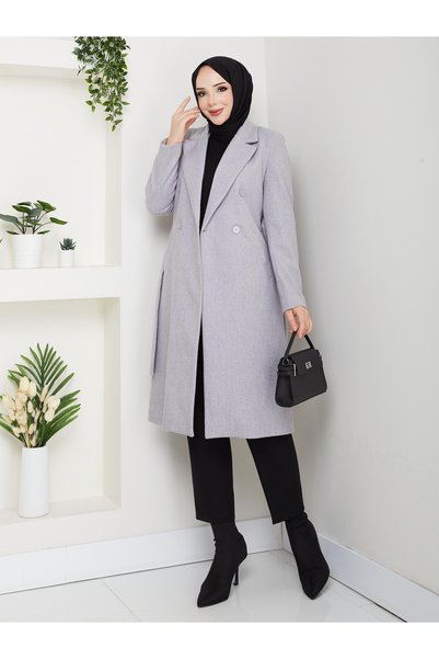 nisanurfashion Belted Gray Women's Coat