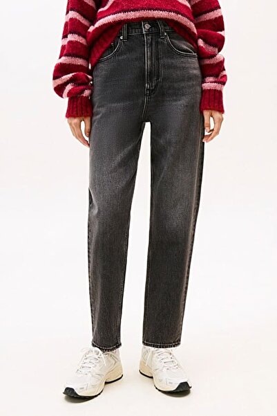 Tommy Hilfiger Kadın Mom Fit Yüksek Bel Daralan Paça Jean Pantolon - Siyah