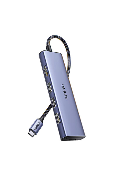 Ugreen Adaptor HUB 6-in-1 CM511, USB-C la 3x USB 3.0, 1x HDMI 2.0, 1x SD, 1x TF, Albastru