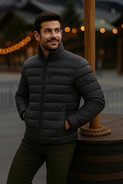 comstar Men's Trend Casual Mock Neck Winter Smoked Puffer Coat