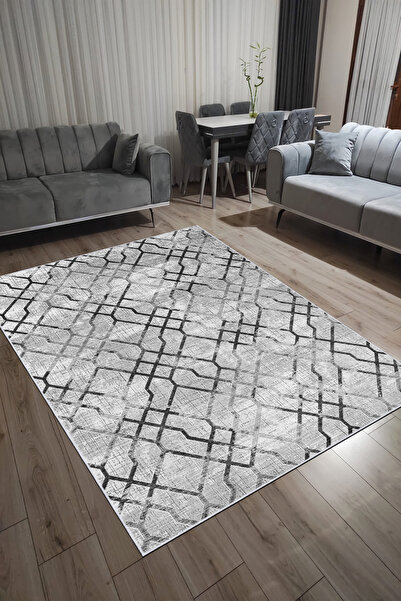 VOPTEKS Gri Halı Salon Halısı Makinede Yıkanabilir Halı Kaymaz Taban Halı
