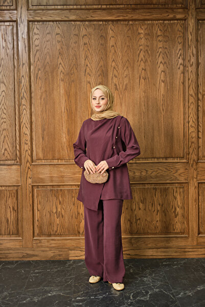 LOCCO Women's Side Button Detail Suit Claret Red