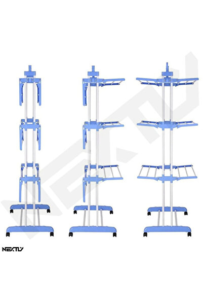hoffmans Uscator de Rufe - 3 Niveluri, Vertical, Pliabil si Mobil pe Roti + Suport Umerașe, Inaltime 170 CM