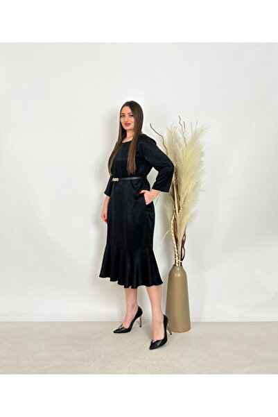 DE WHITES Plus size belted dress with fish detail bottom skirt part