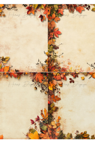 Hiras Dizayn Sonbahar Güz Sarı Yapraklar Vintage Retro Desenli A4 Mektup Kağı...