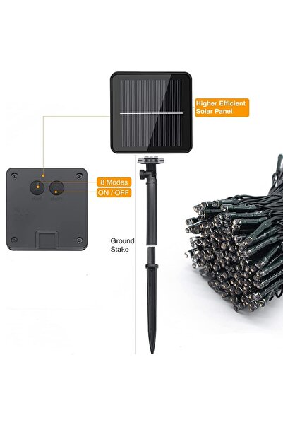 BZRSH BOMSTOM Solar Garden Garland, 100 LED, 12 m, 8 Modes, IP65 Waterproof, Warm White