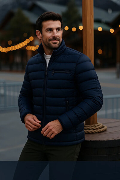 comstar Men's Trend Casual Mock Neck Winter Dark Blue Puffer Jacket