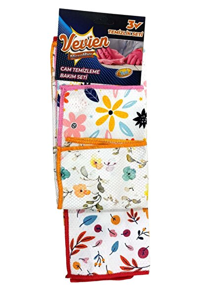 VEVİEN HOME Πανί καθαρισμού από μικροΐνες με λουλουδάτο σχέδιο |   3 τεμάχια 40x40 εκ