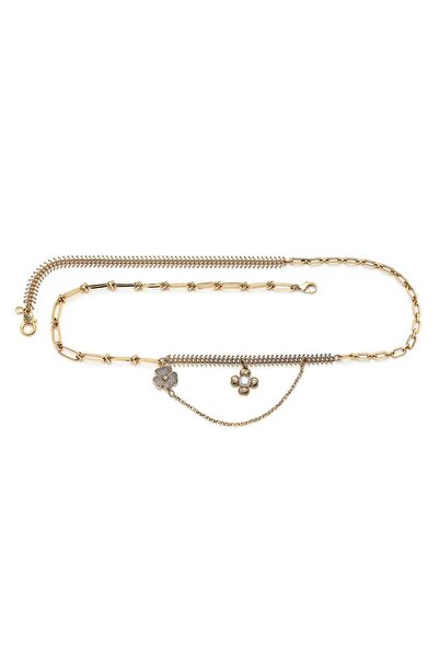 Mon Reve Lucky Bloom Zircon Clover Charm Gold Plated Chain Belt