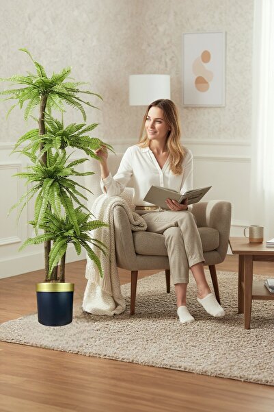 ERHAN FLOWERS Metal Siyah Gümüş Saksıda 170 Cm Yoğun Yapraklı Fujer Aşk Merdi...