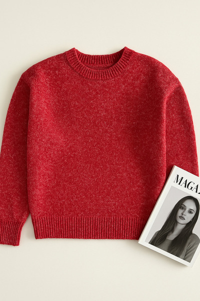 FEMELLE Red Standard Size Melange Knitwear Sweater